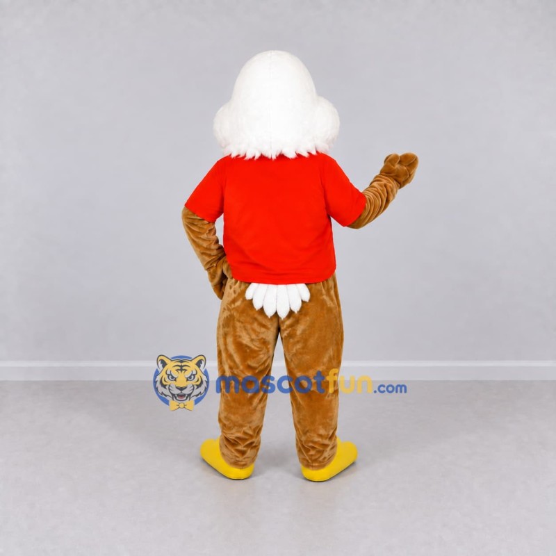 Custom Brown and White Eagle Character in a Red Shirt Mascot Costume Adult Full Body Suit for Sports Events Custom Brown and White Eagle Character in a Red Shirt Mascot Costume Adult Full Body Suit for Sports Events