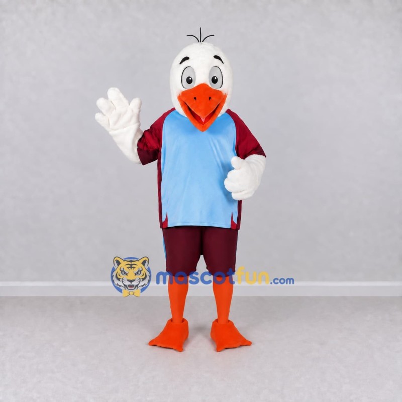 Custom White and Blue Bird Character in Sportswear Mascot Costume Adult Full Body Suit for Sports Events Custom White and Blue Bird Character in Sportswear Mascot Costume Adult Full Body Suit for Sports Events