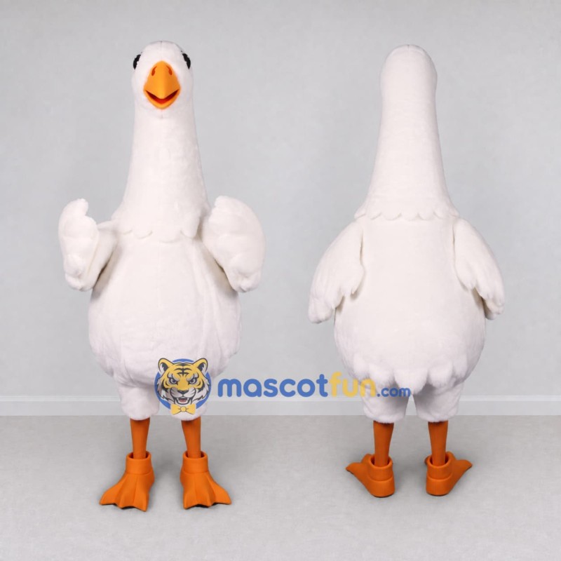 Custom White and Orange Goose Character Mascot Costume Adult Full Body Suit for Farm Events Custom White and Orange Goose Character Mascot Costume Adult Full Body Suit for Farm Events