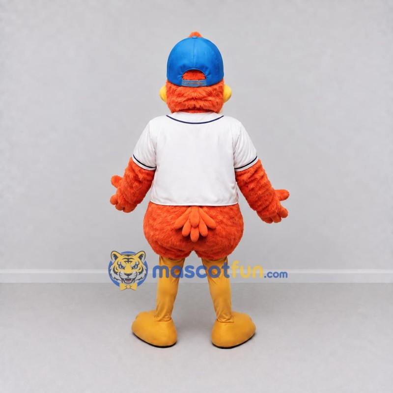 Custom Orange and White Duck Character in a Baseball Jersey Mascot Costume Adult Full Body Suit for Sports Events Custom Orange and White Duck Character in a Baseball Jersey Mascot Costume Adult Full Body Suit for Sports Events