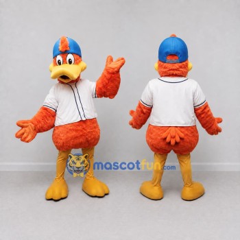 Custom Orange and White Duck Character in a Baseball Jersey Mascot Costume Adult Full Body Suit for Sports Events