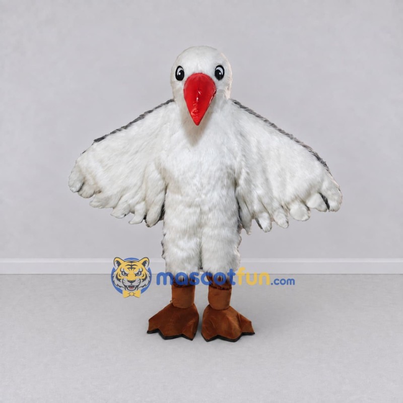 Custom White and Gray Seabird Character Mascot Costume Adult Full Body Suit for Ocean Events Custom White and Gray Seabird Character Mascot Costume Adult Full Body Suit for Ocean Events