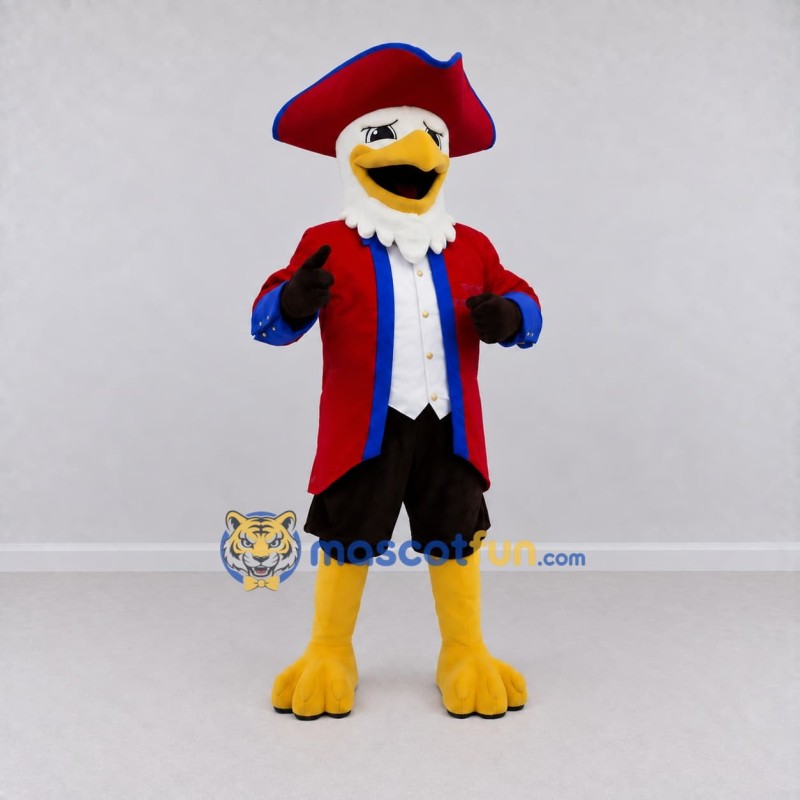 Custom White and Red Eagle Character in a Tricorn Hat Mascot Costume Adult Full Body Suit for Theme Parties Custom White and Red Eagle Character in a Tricorn Hat Mascot Costume Adult Full Body Suit for Theme Parties
