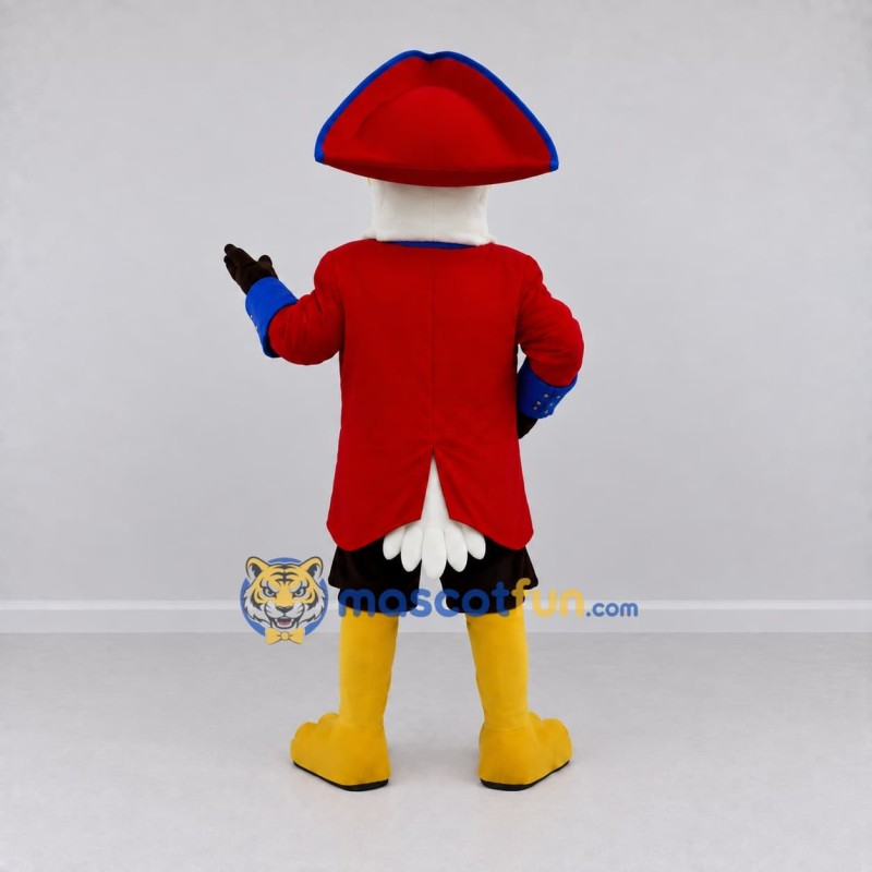 Custom White and Red Eagle Character in a Tricorn Hat Mascot Costume Adult Full Body Suit for Theme Parties Custom White and Red Eagle Character in a Tricorn Hat Mascot Costume Adult Full Body Suit for Theme Parties
