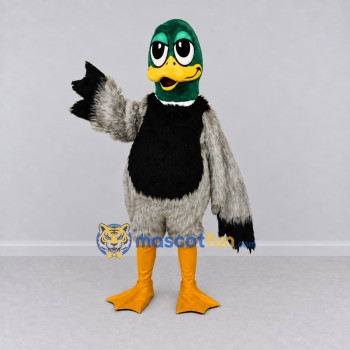 Custom Green and Gray Mallard Duck Character Mascot Costume Adult Full Body Suit for Wildlife Events