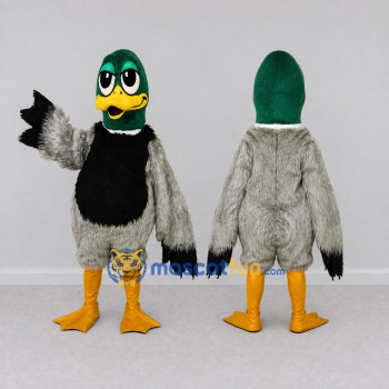Custom Green and Gray Mallard Duck Character Mascot Costume Adult Full Body Suit for Wildlife Events