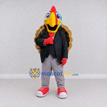 Custom Black and Brown Turkey Character in a Blazer Mascot Costume Adult Full Body Suit for Community Events