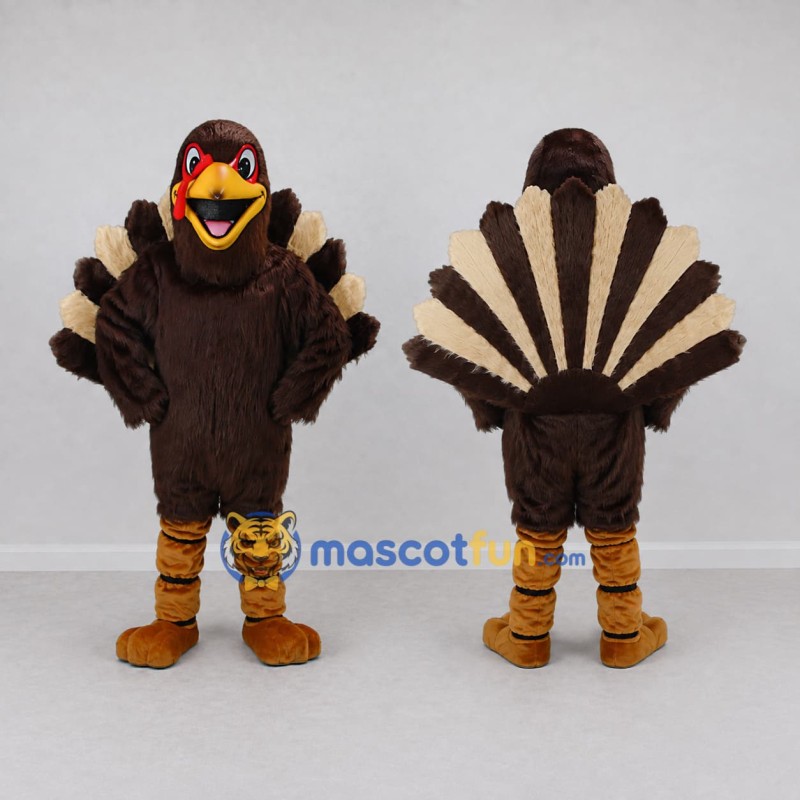 Custom Brown and Cream Turkey Character Mascot Costume Adult Full Body Suit for Farm Events