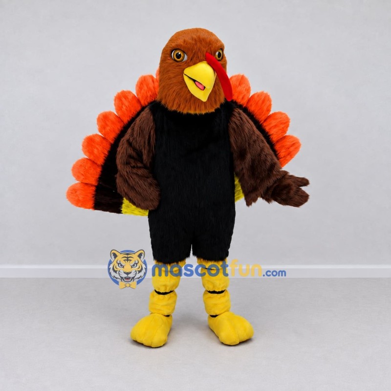 Custom Brown Black and Orange Turkey Character Mascot Costume Adult Full Body Suit for Farm Events