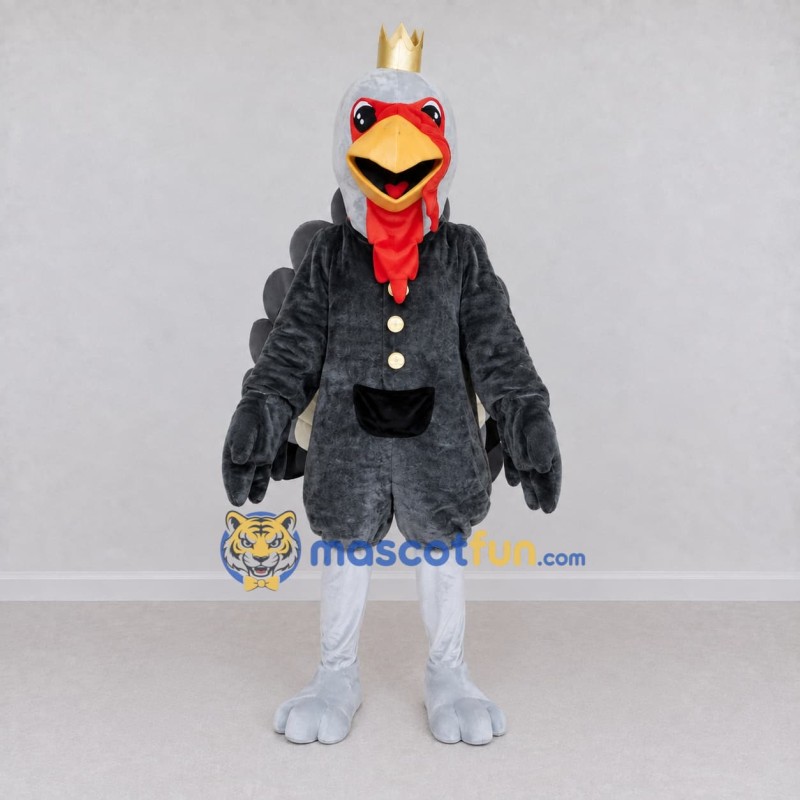 Custom Gray and Black Turkey King Character Mascot Costume Adult Full Body Suit for Theme Parties