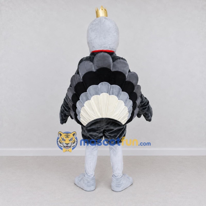 Custom Gray and Black Turkey King Character Mascot Costume Adult Full Body Suit for Theme Parties