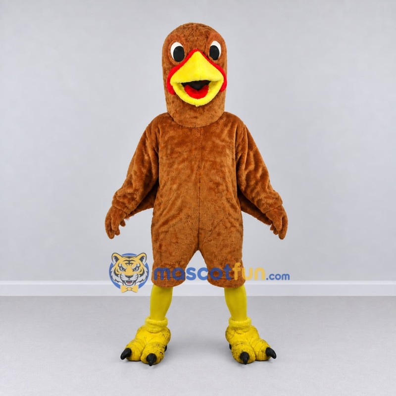 Custom Brown and Yellow Turkey Character Mascot Costume Adult Full Body Suit for Farm Events Custom Brown and Yellow Turkey Character Mascot Costume Adult Full Body Suit for Farm Events