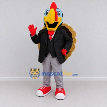 Custom Black and Brown Turkey Character in a Blazer Mascot Costume Adult Full Body Suit for Community Events