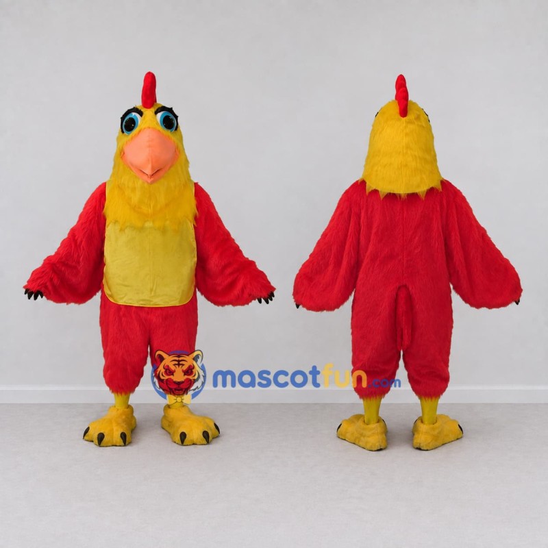 Custom Red and Yellow Rooster Character Mascot Costume Adult Full Body Suit for Farm Events