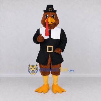 Custom Brown and Black Turkey Character in a Pilgrim Outfit Mascot Costume Adult Full Body Suit for Community Events Custom Brown and Black Turkey Character in a Pilgrim Outfit Mascot Costume Adult Full Body Suit for Community Events