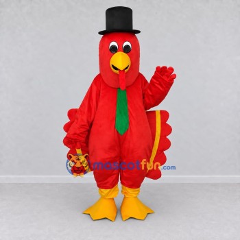 Custom Red and Yellow Turkey Character with a Top Hat Mascot Costume Adult Full Body Suit for Theme Parties Custom Red and Yellow Turkey Character with a Top Hat Mascot Costume Adult Full Body Suit for Theme Parties