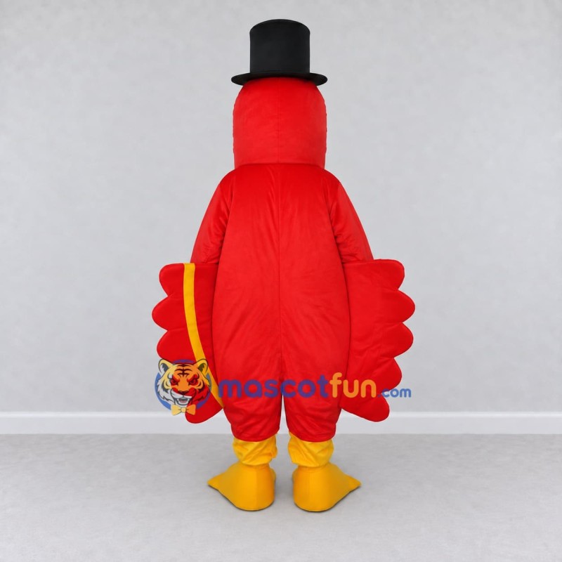 Custom Red and Yellow Turkey Character with a Top Hat Mascot Costume Adult Full Body Suit for Theme Parties