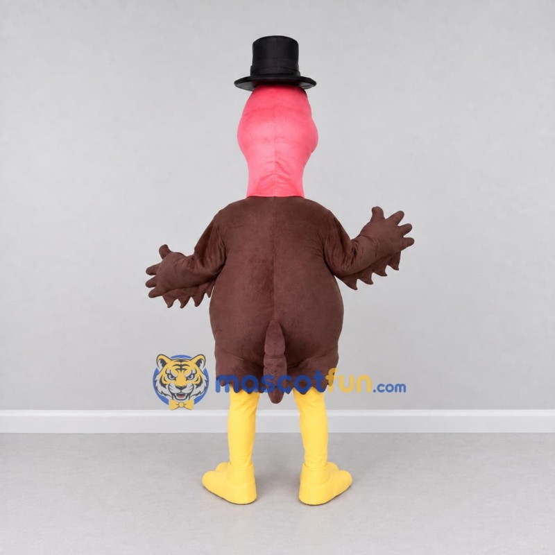 Custom Brown and Pink Turkey Character with a Pilgrim Hat Mascot Costume Adult Full Body Suit for Community Events Custom Brown and Pink Turkey Character with a Pilgrim Hat Mascot Costume Adult Full Body Suit for Community Events