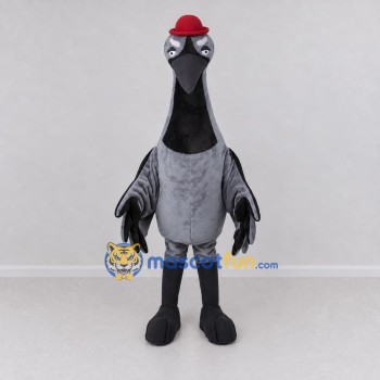 Custom Gray and Black Bird Character with a Red Hat Mascot Costume Adult Full Body Suit for Theme Parties