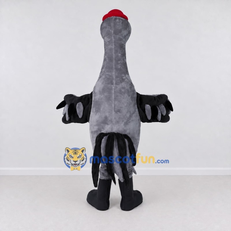 Custom Gray and Black Bird Character with a Red Hat Mascot Costume Adult Full Body Suit for Theme Parties