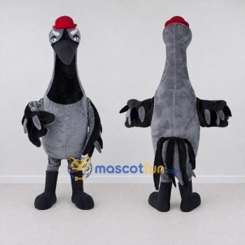 Custom Gray and Black Bird Character with a Red Hat Mascot Costume Adult Full Body Suit for Theme Parties