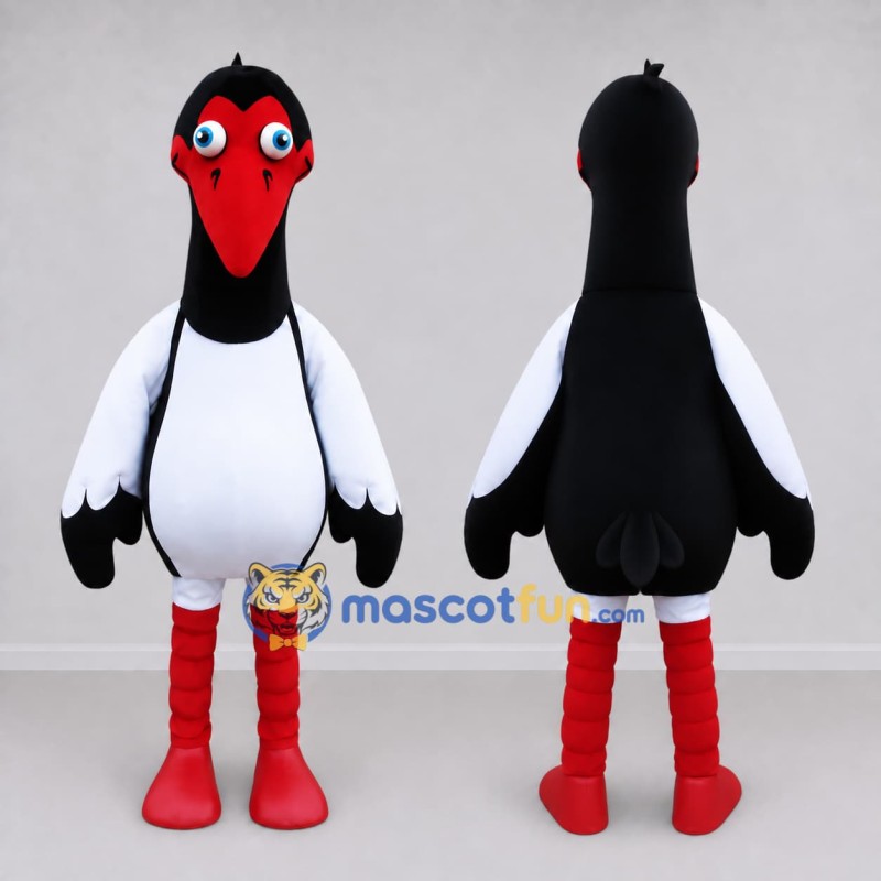 Custom Black and White Stork Character Mascot Costume Adult Full Body Suit for Wildlife Events Custom Black and White Stork Character Mascot Costume Adult Full Body Suit for Wildlife Events