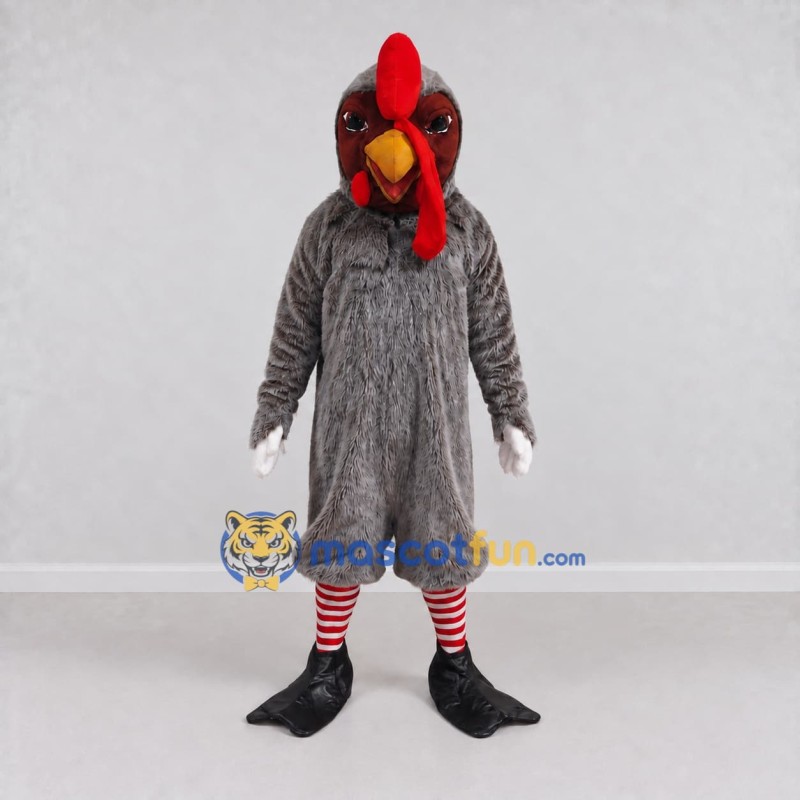 Custom Gray and Red Rooster Character Mascot Costume Adult Full Body Suit for Farm Events Custom Gray and Red Rooster Character Mascot Costume Adult Full Body Suit for Farm Events