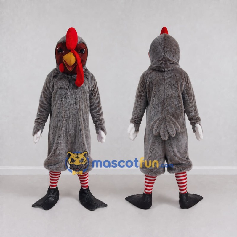 Custom Gray and Red Rooster Character Mascot Costume Adult Full Body Suit for Farm Events Custom Gray and Red Rooster Character Mascot Costume Adult Full Body Suit for Farm Events
