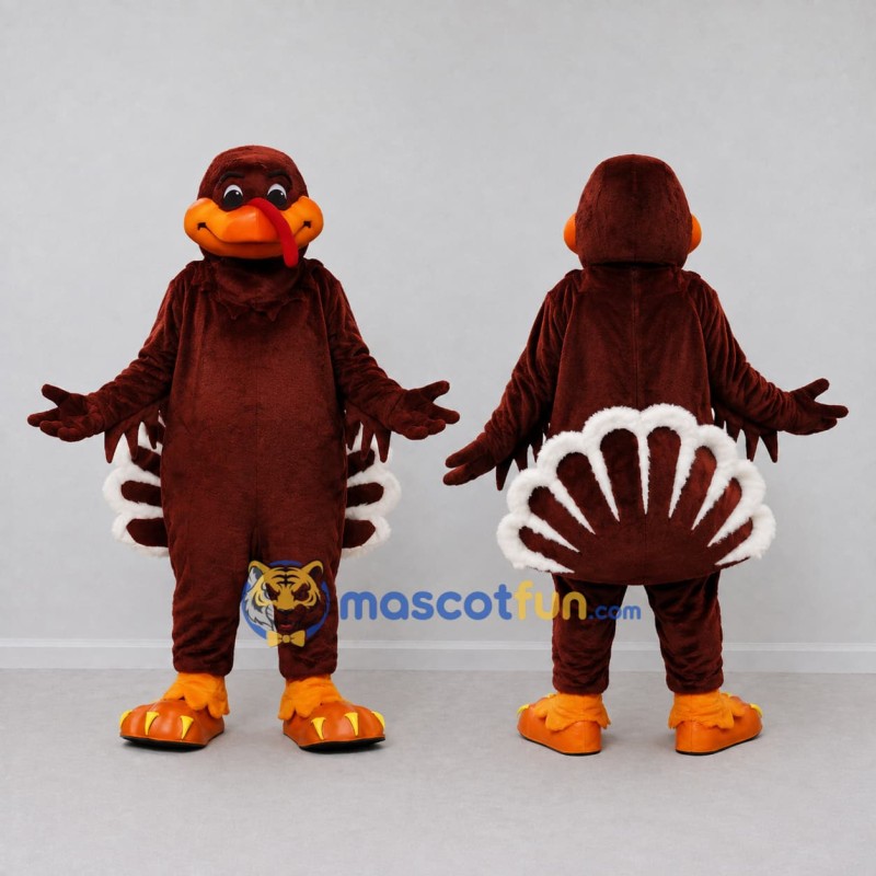 Custom Brown and Orange Turkey Character Mascot Costume Adult Full Body Suit for Farm Events Custom Brown and Orange Turkey Character Mascot Costume Adult Full Body Suit for Farm Events