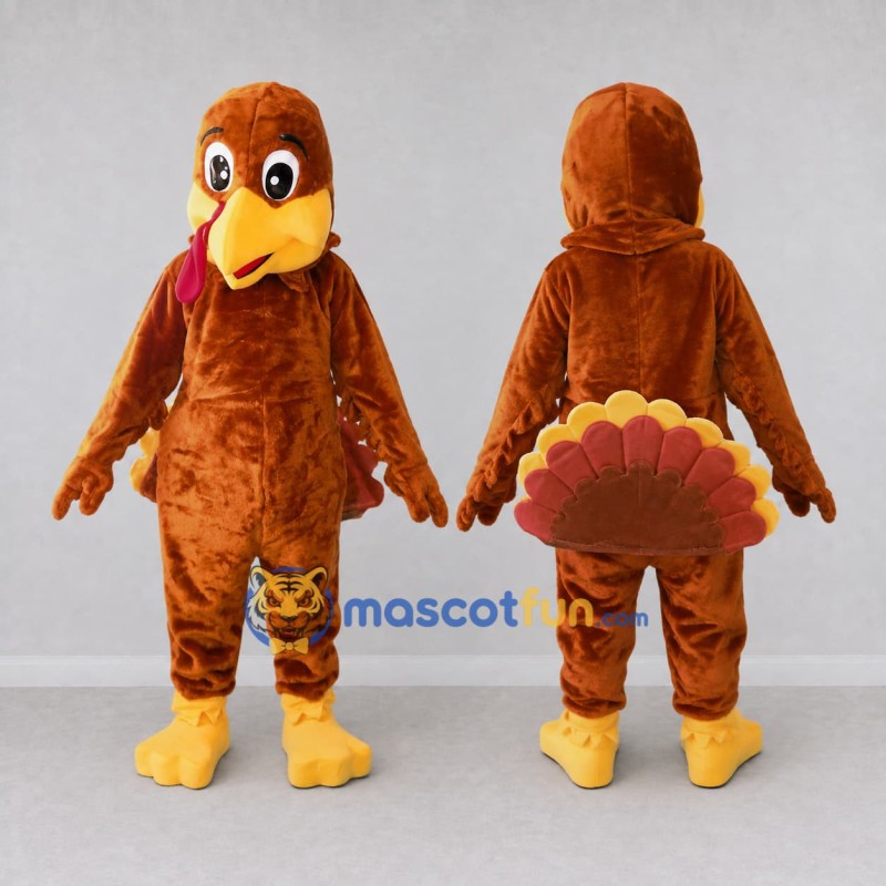 Custom Brown and Yellow Turkey Character Mascot Costume Adult Full Body Suit for Farm Events Custom Brown and Yellow Turkey Character Mascot Costume Adult Full Body Suit for Farm Events