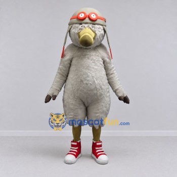 Custom Gray and Cream Aviator Bird Character Mascot Costume Adult Full Body Suit for Theme Parties Custom Gray and Cream Aviator Bird Character Mascot Costume Adult Full Body Suit for Theme Parties