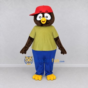 Custom Brown and Blue Bird Character in Casual Clothes Mascot Costume Adult Full Body Suit for School Events