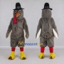 Custom Gray and Red Turkey Character with a Pilgrim Hat Mascot Costume Adult Full Body Suit for Community Events