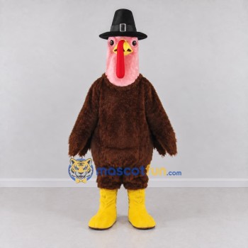 Custom Brown and Pink Turkey Character with a Pilgrim Hat Mascot Costume Adult Full Body Suit for Community Events Custom Brown and Pink Turkey Character with a Pilgrim Hat Mascot Costume Adult Full Body Suit for Community Events