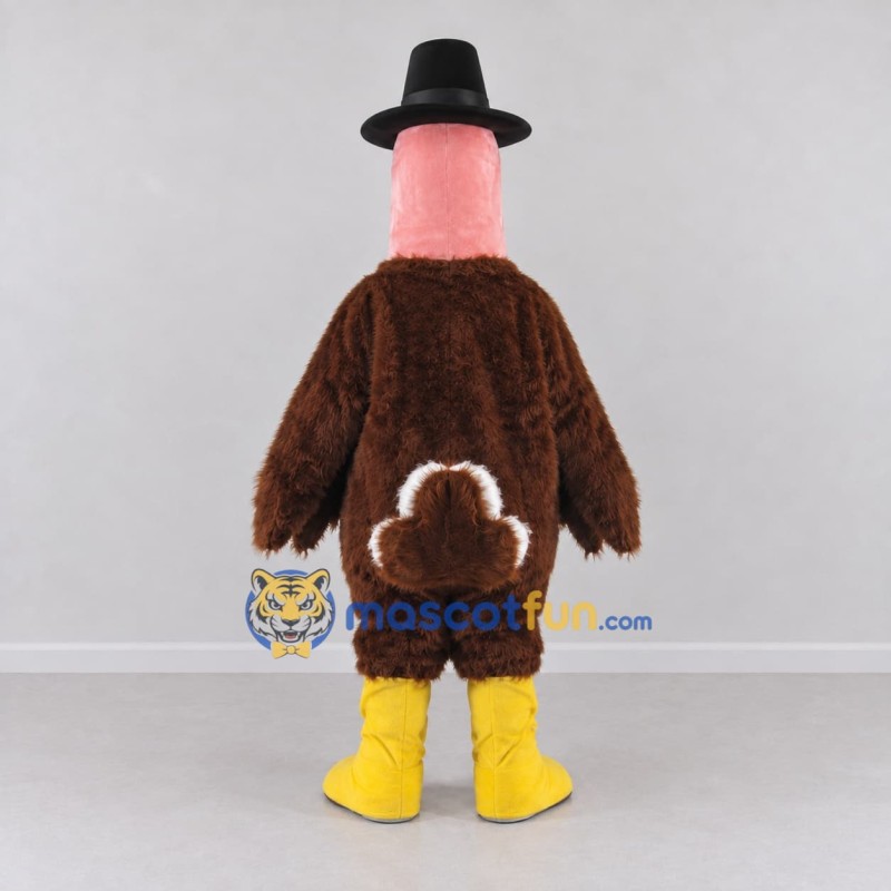 Custom Brown and Pink Turkey Character with a Pilgrim Hat Mascot Costume Adult Full Body Suit for Community Events Custom Brown and Pink Turkey Character with a Pilgrim Hat Mascot Costume Adult Full Body Suit for Community Events