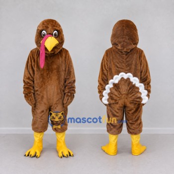 Custom Brown and Pink Turkey Character Mascot Costume Adult Full Body Suit for Farm Events