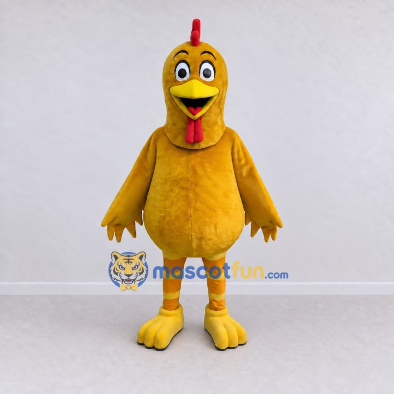 Custom Yellow and Red Chicken Character Mascot Costume Adult Full Body Suit for Farm Events Custom Yellow and Red Chicken Character Mascot Costume Adult Full Body Suit for Farm Events