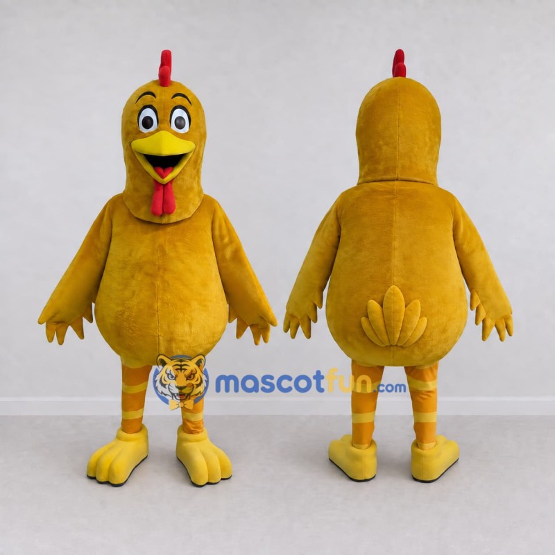 Custom Yellow and Red Chicken Character Mascot Costume Adult Full Body Suit for Farm Events Custom Yellow and Red Chicken Character Mascot Costume Adult Full Body Suit for Farm Events