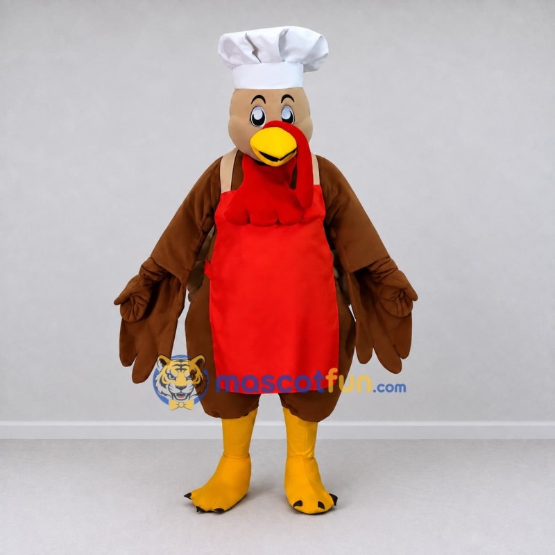 Custom Brown and Red Turkey Chef Character Mascot Costume Adult Full Body Suit for Food Festivals Custom Brown and Red Turkey Chef Character Mascot Costume Adult Full Body Suit for Food Festivals