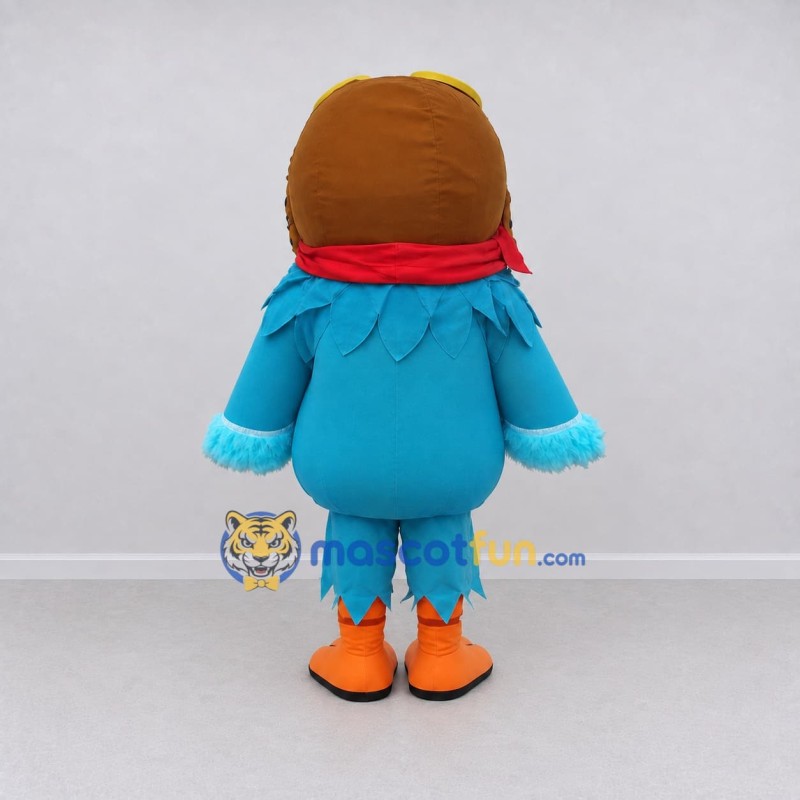 Custom Teal and Orange Owl Character in an Aviator Hat Mascot Costume Adult Full Body Suit for Theme Parties Custom Teal and Orange Owl Character in an Aviator Hat Mascot Costume Adult Full Body Suit for Theme Parties