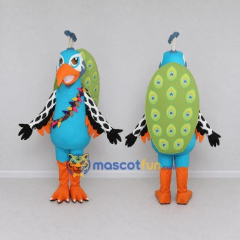Custom Blue and Green Peacock Character Mascot Costume Adult Full Body Suit for Wildlife Events
