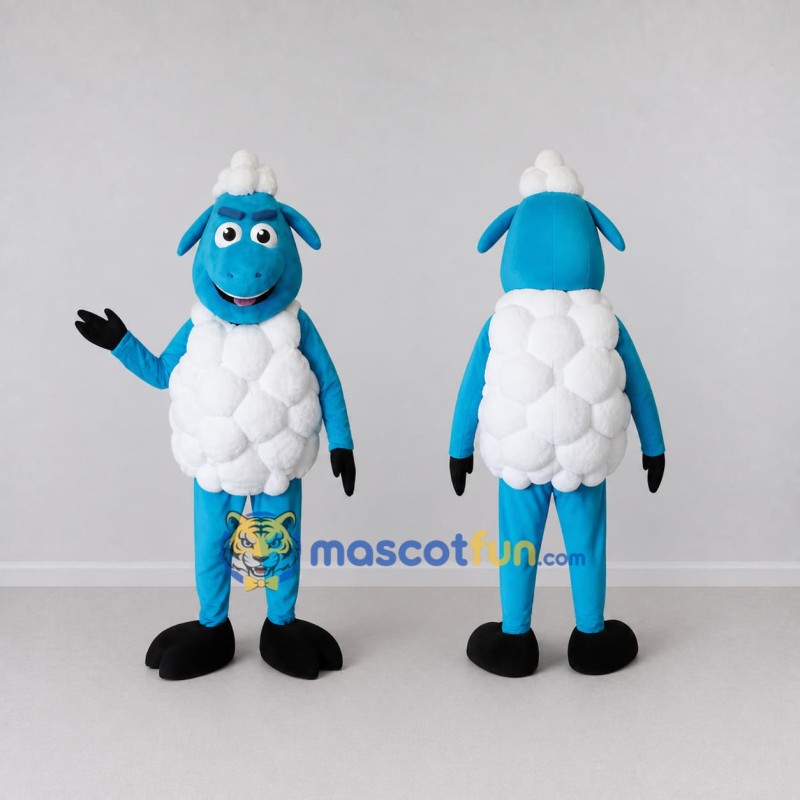 Custom Blue and White Sheep Character Mascot Costume Adult Full Body Suit for Farm Events