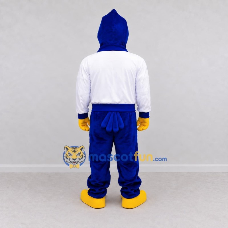 Custom Blue and White Bird Character in Sportswear Mascot Costume Adult Full Body Suit for Sports Events Custom Blue and White Bird Character in Sportswear Mascot Costume Adult Full Body Suit for Sports Events
