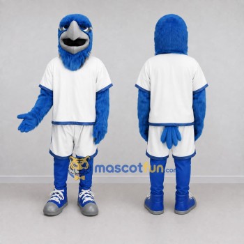 Custom Blue and White Bird Character in Sportswear Mascot Costume Adult Full Body Suit for Sports Events