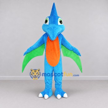 Custom Blue and Orange Pterosaur Character Mascot Costume Adult Full Body Suit for Dinosaur Events