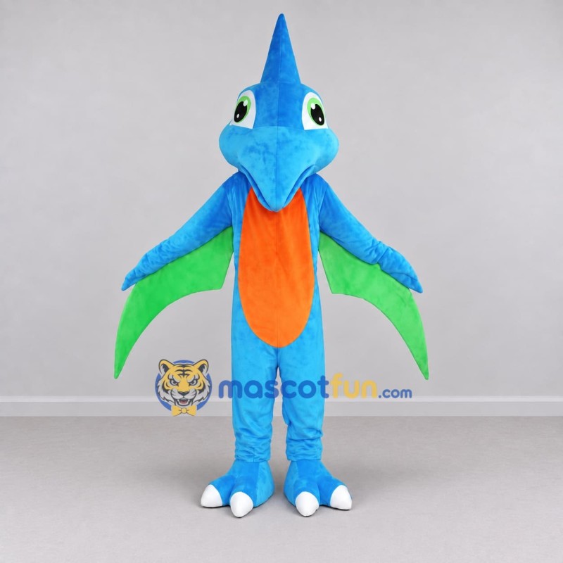 Custom Blue and Orange Pterosaur Character Mascot Costume Adult Full Body Suit for Dinosaur Events Custom Blue and Orange Pterosaur Character Mascot Costume Adult Full Body Suit for Dinosaur Events