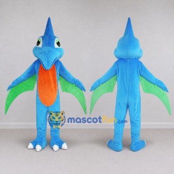 Custom Blue and Orange Pterosaur Character Mascot Costume Adult Full Body Suit for Dinosaur Events