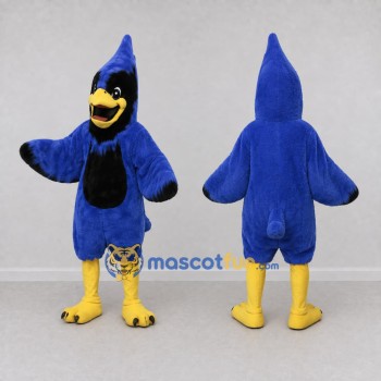 Custom Blue and Black Crested Bird Character Mascot Costume Adult Full Body Suit for Sports Events