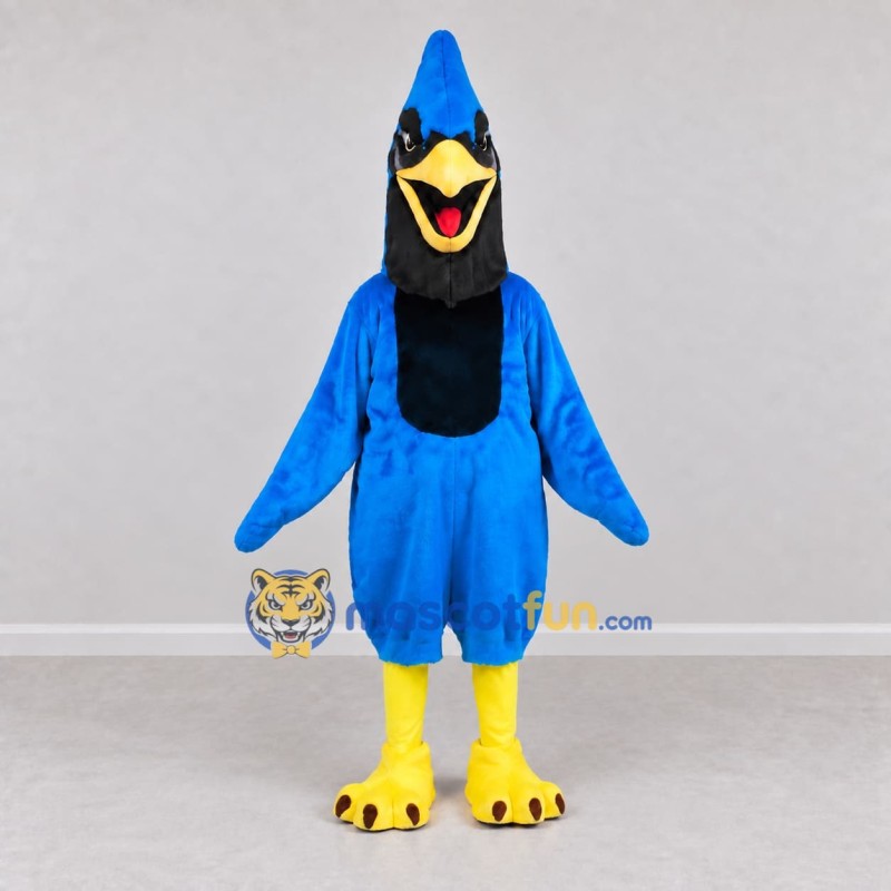 Custom Blue and Black Crested Bird Character Mascot Costume Adult Full Body Suit for Sports Events Custom Blue and Black Crested Bird Character Mascot Costume Adult Full Body Suit for Sports Events