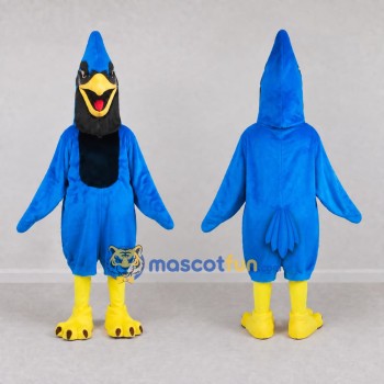 Custom Blue and Black Crested Bird Character Mascot Costume Adult Full Body Suit for Sports Events